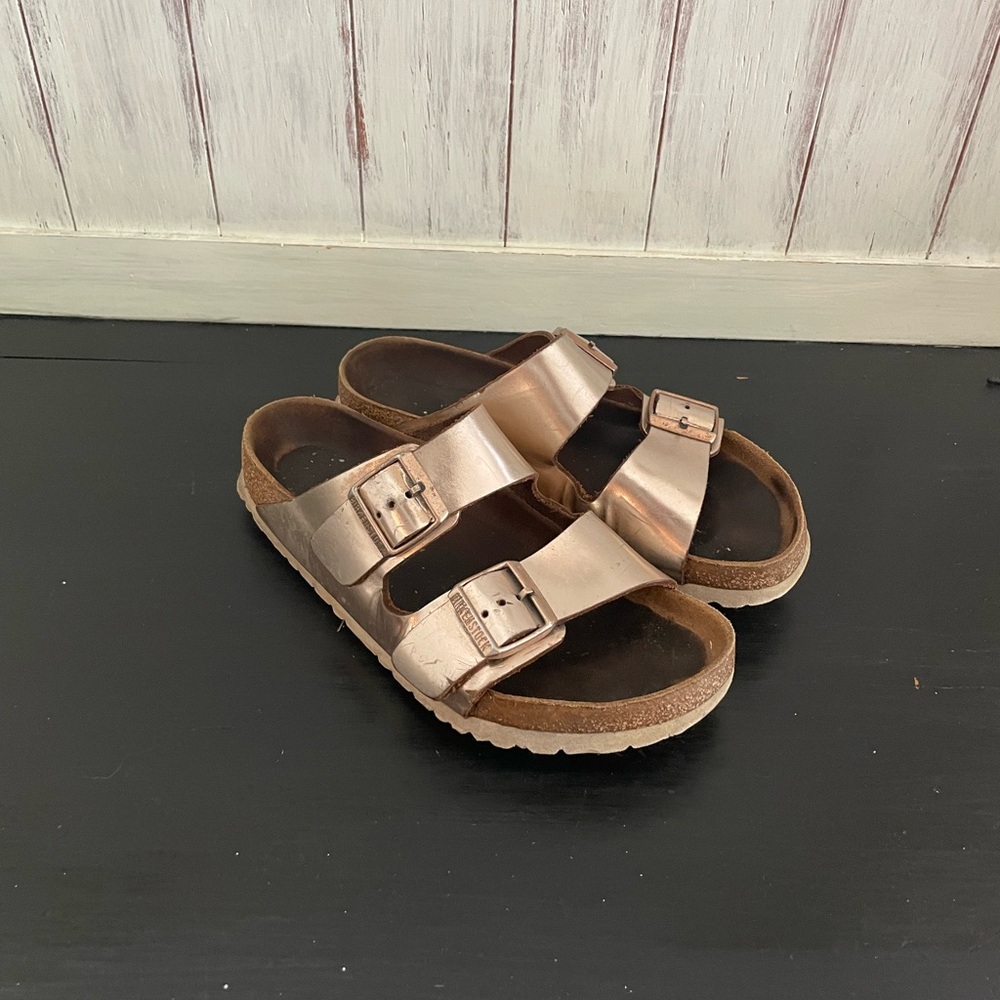 Birkenstock Arizona Soft Footbed Copper Metallic Leather Size 8.5